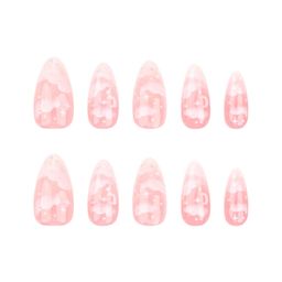 gloss & go 24 Reusable Artificial Fake Nail Set| Peach White Cloud And Star Design Almond Shape Glossy Nails| Lightweight & Long Lasting| Quick Fix For Festivals & Special Occasions image 3