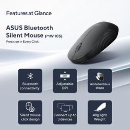 ASUS MW105 Multi-Device Wireless Bluetooth Silent Mouse, Adjustable DPI, Ambidextrous Shape, Connects Upto 3 Devices, Optical Tracking, Compatible with PC/Laptop- (Black) 48 Grams, 3 Year Warranty image 4