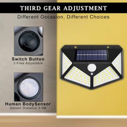 glun GLUN® Rechargable Light Outdoor 100 LEDs Solar Motion Sensor Light with Solar Panel and 3 Modes with IP65 Protection, Waterproof and Dustproof with Wide Angle Lighting Pack of 1 image 3