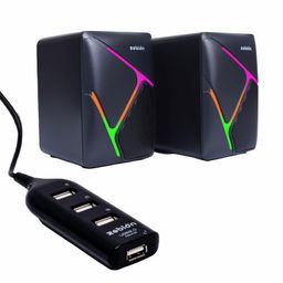 Zebion Loco PC Gaming Speaker with 3.5 mm Jack, USB Support, Volume Control and RGB Lights Compatible with Laptops, Pcs and Desktops and Pronto 101 USB 4 Hub Port (Black) image 1