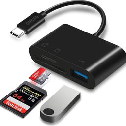 oncro ONCRO® Black 3 in 1 USB C to SD Micro TF Card Reader - USB 2.0 Camera Memory Card Adapter OTG Compatible with USB C Devices Android Laptop PC image 1