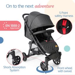 LuvLap Primo Baby Stroller/Pram with 5 Point Safety Harness, EN1888-2 Certified, Looking Window, Multi Level Recline & Adjustable footrest, Extendable Canopy, Black image 2