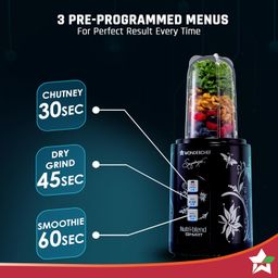 Wonderchef Nutri Blend Smart CKM Automatic Mixer Grinder with Dual Pulse Function|22000 RPM|100% Full Copper Motor|4 Unbreakable Jars|500 W|2 Years Warranty|Recipe book by Chef Sanjeev Kapoor| Black image 3