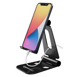 amazon basics Aluminum Adjustable Mobile Phone Foldable Tabletop Stand Dock Mount for All Smartphones, Tabs, Kindle, iPad (Black) image 1