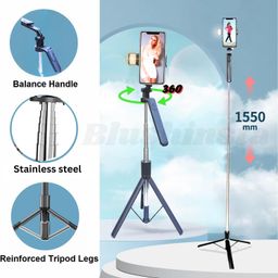 blushinsta S64S Selfie Stick with Tripod and Remote Control - 360° Rotation, Full Stability, Compact Design, Compatible with Android Smartphones - Single Light image 4