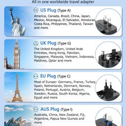 rts Type C (USB C) Universal Travel Adapter with Type C, 3 in 1 Universal Adapter Plug, Travel Essentials Accessories with 1 USB, 1 USB-C with 2.4A, Travel Adaptor for Phone, Laptop, Mobile, Tablet image 4
