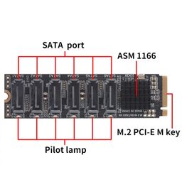 Tobo M.2 to SATA3.0 Adapter Card, M.2 M EKY PCIE3.0 to SATA Adapter Card, ASM1166 6Gbps Ph516 6 Port Expansion Interface Card with Smart Indicator TD-1100PC image 2