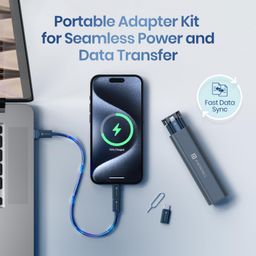 Portronics Snapcase 3 60W Multifunctional Fast Charging Data Cable Kit, Conversion Set USB A & Type C to Male Micro/Type C/Lightning, Data Transfer, Sim Storage, Sim Eject Pin, Pocket Size(Blue) image 5