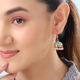 yellow chimes Meenakari Jhumka Earrings for Women | Traditional Jhumki Earrings Set for Girls | Combo of 5 Pairs Jhumkas Ethnic Gold Plated Women Earrings | Chic Reverie | Birthday Gift For Girls image 5