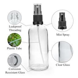 happy packaging 100ML Clear empty glass bottle With Black Mist Spray And Over Cap | Refillable | Leak Proof For Essential Oils | Reusalble | DIY Perfumes | DIY serums Pack Of -1 image 2