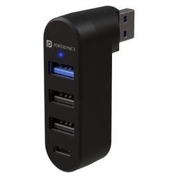 Portronics MPort Spin 4-in-1 USB Hub with Type-C, USB 3.0 SuperSpeed, Rotating USB Plug, 2-Port USB 2.0 High-Speed, for Laptop, PC (Black) image 1