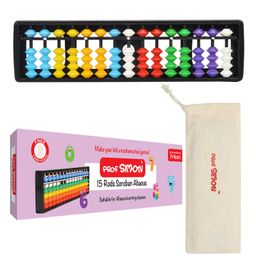 PROF. SIMON 15 Rods Soroban Plastic Abacus With Multi-Colored Beads For Mathematics, Learn Counting, Addition, Subtraction, Multiplication And Division (Age: 7+ Years) Free Carry Pouch, Kid image 1