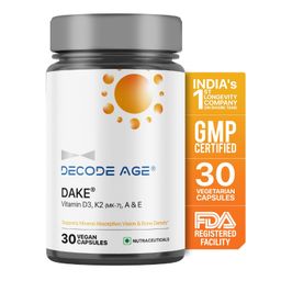 Decode Age DAKE® Supplement, Supports Vision, Immunity, Bone, Heart and Skin Health, Vitamin D3, K2 (MK7), A & E 30 Veg Capsules image 1