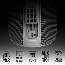 ZEBRONICS Sonic POD 22, Portable Bluetooth Speaker, 8 Watts, Upto 15 Hours Playback, Passive Radiator, BTv5.3 | TWS | USB | mSD, RGB LED, Call Function, Carry Loop (Gray) image 4