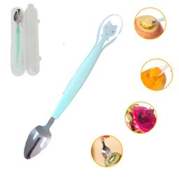 ZoZoBaa Stainless Steel Fruit Scraper Spoon with Silicone Bib for Toddler | Double Head 2 in 1 Silicone Baby Soft Tip Multi-use Fruit Scraping Spoon & Adjustable Feeding Bib Set,Green image 4