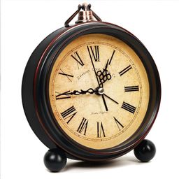 about SPACE Vintage Alarm Clock Round Silent Analog Table Clock Non-Ticking with Roman Numerals, Hanging Hook - Battery Powered for Home Office Students Kids Bedroom - Metal (Battery not Included) image 1
