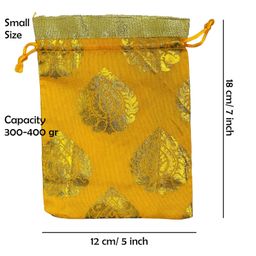 Moira 30 pcs 5X7 inch Small Size Multi Color Silk Leaf Printed Potli for Gifting, Jewellery Storage, Shagun, Coin Packing image 3