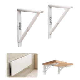 LAMPOC Solid Folding Shelf Table Brackets | Folding Shelf Table Hinge Wall Mounted Powder Coated Finish Steel Collapsible Shelf Bracket (Only Brackets with Screws and Screw Plugs)(White, 12 Inches) image 1