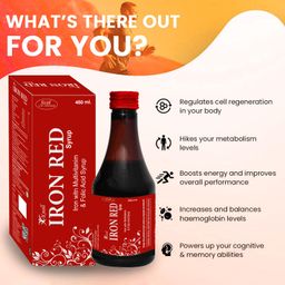 Knoll Healthcare Iron Red Syrup Iron with Multivitamin & Folic Acid Syrup Increase red blood cells 450 ml (Pack of 1) image 3