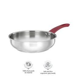 Amazon Brand - Solimo Stainless Steel Heavy Bottom Fry Pan | Three Layer Impact Forged Bottom for Durability | Premium Look with Soft Touch Handles and Knob, 22 cm image 2