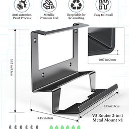 luxisync Starlink Gen 3 Router Mount, Starlink Standard V3 Mesh Router Gen3 & Power Supply 2-in-1 Metal Wall Mount kit，Starlink Mounting Kit Accessories for Starlink V3 & Gen 3 Mesh Router Node image 2