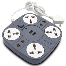 Axmon Extension Cord with 2 USB Charging Ports and 6 Socket - 10 Amp Heavy Duty Multiplug Extension Board for Multiple Devices Smartphone Tablet Laptop Computer (10 Meter - Grey) image 2