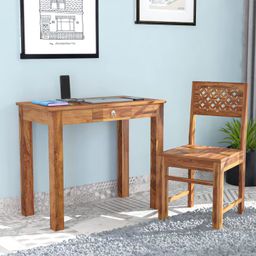SH Furniture Solid Sheesham Wood Study Table with Chair for Study Room, Study Table for Students, Workstation Table, Computer Table,Laptop Table - Teak Finish image 1
