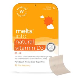 Wellbeing Nutrition Melts Natural Vitamin D3 600IU + K2 as MK7 with Resveratrol, Vitamin A | For Calcium Absorption Immunity, Heart, Bone, Cellular Protection, 30 Oral Strips image 1