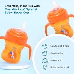 Mee Mee 2 in 1 Convertible Soft Spout & Straw Sipper Cup | Anti Spill, BPA-Free & Non-Toxic | Easy to Hold Detachable Handle | Unbreakable, Anti Leak Lock Bottle with Cap for Kids | 150 ml (Orange) image 2
