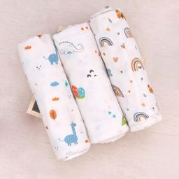 R for Rabbit Cuddlez Baby Swaddle for New Born with 100% Soft Cotton Muslin | Lightweight, Breathable & Skin-Friendly Multipurpose Swaddlers Wrap Set Combo Pack of 3 (Size- 105x100 cm, Multi Safari) image 1