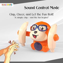 Kidsmate Dancing Monkey Toy for Kids | Tumbling, Rolling & Spinning Toy with Bright LED Lights, Sound Effects | Voice Activation with Motion Sensor | Interactive Play for Toddlers & Kids - Orange image 2