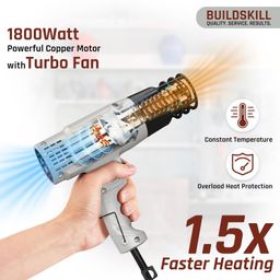 BUILDSKILL 1800W High Speed Heat Gun Machine | Dual Temperature 400°C - 550°C | Copper motor | Extra long nozzle for paint removing | shrink wrapping | DIY | Crafts | Packing | Safe & Durable image 4