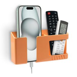 tensea Tensea® Multifunctional Wall Mounted Mobile Holder with Remote Control Storage, Key Hanger & Pen Organizer Self-Adhesive, Space Saving Accessories for Every Room (Orange) image 1