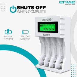envie ENVIE® (ECR11MC) SprintX Ultra Fast Charger for Rechargeable Batteries AA & AAA Ni-mh, with LCD Display Indicator, Smart Charge Control System, Charge 2 or 4 Batteries at a Time image 3
