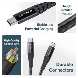 Ambrane 100W Type-C To Type-C Fast Charging Cable Compatible With iPhone 15,Samsung,Oneplus,Google Pixel,Laptop,Macbook&Type C Devices,480Mbps Data Sync,Braided Cable,1.5M Length(Abcc-100),Multicolor image 5