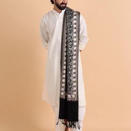 tweedle Men’s Plain Pure Wool Feel Stole/Wrap with allover Embroidery Jaal for Winters, Warm and Soft Wrap for Boys/Gents, Medium Size image 4