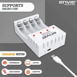 envie ENVIE® (ECR 20MC+2800+1100) Standard Charger ECR 20 MC for AA & AAA Ni-mh/Ni-Cd Rechargeable Batteries | LED Indicator | 600MA Output Current | with 2xAA2800 & 2xAAA1100 Rechargeable Batteries image 2