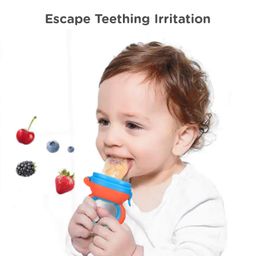 R for Rabbit First Feed Bunny Nibbler Soft Silicon Chewing Fruit Feeder for Babies | Baby Fruit & Food Veggie Teether |Hygenic & BPA Free | Pacifier for Infant 3+ Months (Orange-Blue) image 3