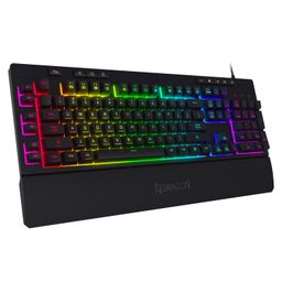 Redragon Shiva K512 RGB Backlit Membrane Wired Gaming Keyboard with Multimedia Keys, 6 Extra On-Board Macro Keys, Dedicated Media Control, Detachable Wrist Rest- Black image 1