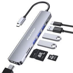 PEATOP 7 in 1 USB Hub 3.0 for Type-C Port, With 4K HDMI, TF/SD Card Reader, Compatible With All Type-C Devices, Laptop, iPad, iPhone, MacBook, PC (Aluminum Gray) image 1