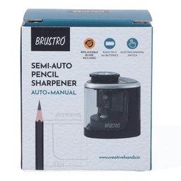 Brustro Semi-Auto Pencil Sharpener | Battery Operated + Manual |Electric Sharpener, Fast Sharping, Automatic, Ideal for Kids and Adults, Professional Artists, Auto feed for Home, Office and School use image 4