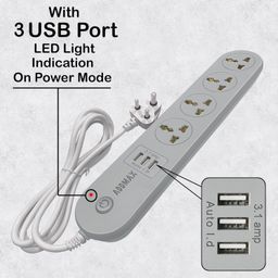 addmax Extension Cord with USB Port -10A 220 Volts-50/60Hz [4 Socket Outlet with 3 USB Port] [Fire Flame Proof] [USB Charging Port][1.8 Meter Cord] Multi Plug Power Strip Extension Board (Light Grey) image 3