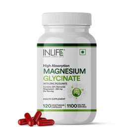 INLIFE Magnesium Glycinate Supplement 1100mg (Elemental Magnesium 242mg) with Zinc 10mg (as Zinc Picolinate) Per Serving, Relaxation & Healthy Muscle Function - 120 Capsules (Pack of 1, 120, count) image 1