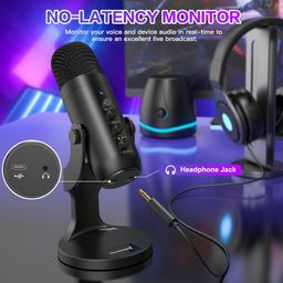 zealsound USB Microphone, Condenser Computer Mic, Plug & Play Gaming Microphone for Phone/PS4/PS5, Headphone Output, Volume Control, Mic Gain Control, Mute Button, YouTube Podcasting on Windows(Black) image 4