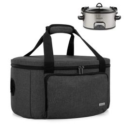 LUXJA Insulated Slow Cooker Bag (with a Bottom Pad and Lid Fasten Straps), Carrier Case Fits for Most 6-8 Quart Oval Slow Cooker, Black image 1