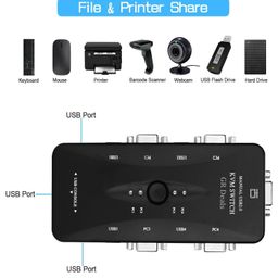 4 Ports USB KVM VGA Switcher, USB 2.0 KVM Switch Box Adapter, One-Button Swapping, 4 VGA Cables not Included, Ideal for PCs, Keyboard, Mouse, Scanner, Printer & More.(Black) image 2