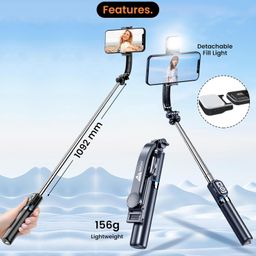 WeCool S4 Selfie Stick with Light in 6 Shades, 3 Colours & 2 Tones with Detachable Mobile Holder, Selfie Stick Extendable Upto 43 inc / 110cm, Tripod Stand... image 3