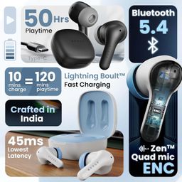 Boult K10 Truly Wireless Bluetooth In Ear Earbuds with 50H Playtime, 4 Mic Clear Calling, 45ms Low Latency, 10mm Drivers, Touch Controls, Type-C Fast Charging, IPX5, TWS Ear buds Wireless (Pure Black) image 2