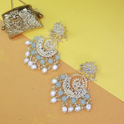 i jewels Traditional Handcrafted Kundan & Pearl Chandbali Earrings for Women image 5