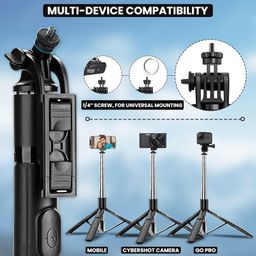 Wecool S5s Selfie Stick with Tripod Stand 360 Degree, Extendable Upto 62inc / 157cm Long Selfie Stick with 6 Section Stable Base for Mobile/GoPro/Camera, Perfect for Vlogging & Photoshoot image 4